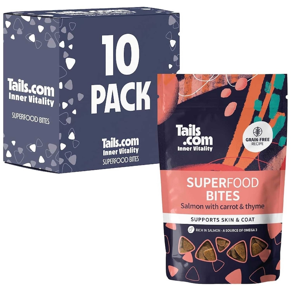 image 1 of 10 x 80g Tails.com Inner Vitality Superfood Bites Dog Treats Pouches - Salmon