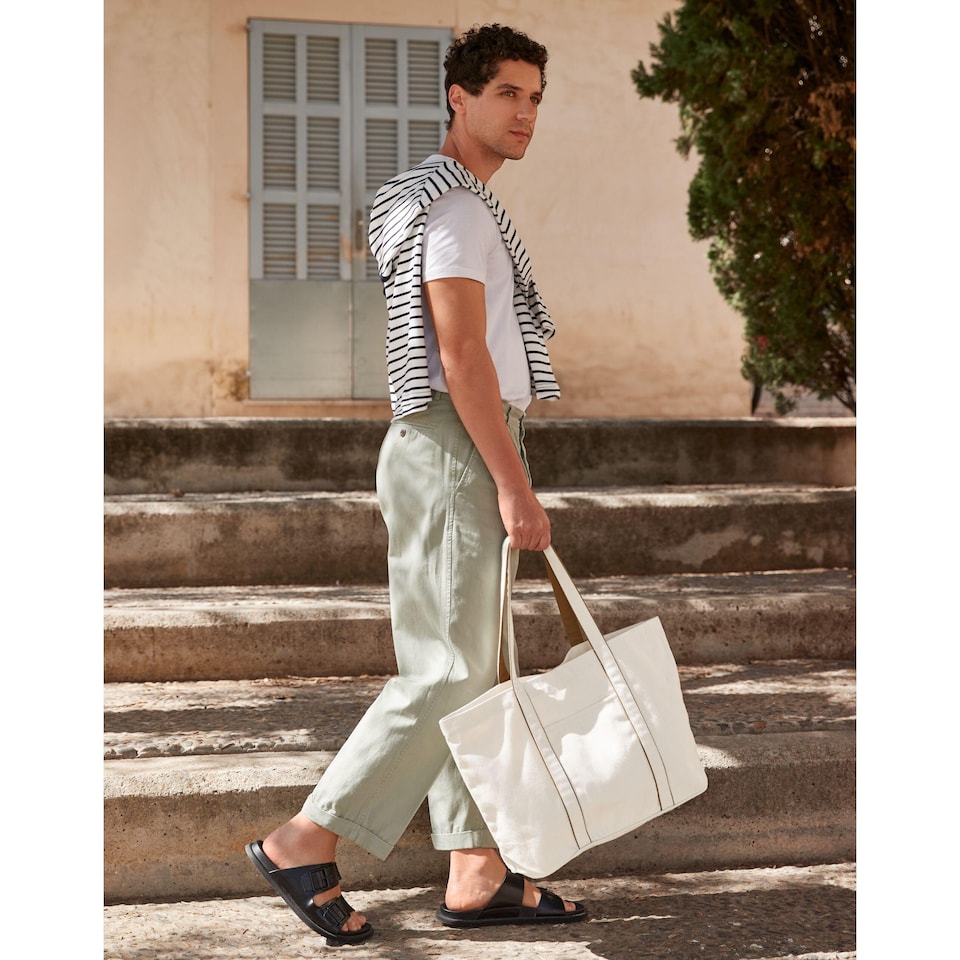 image 1 of Westford Mill Courtside Large Tote Bag | White | Soft White/Caramel | One Size | 1