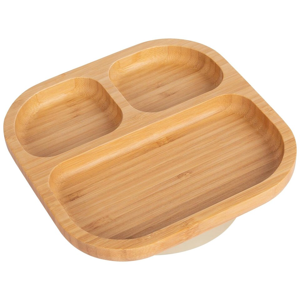 image 1 of Tiny Dining Divided Bamboo Suction Plate - Beige Cream