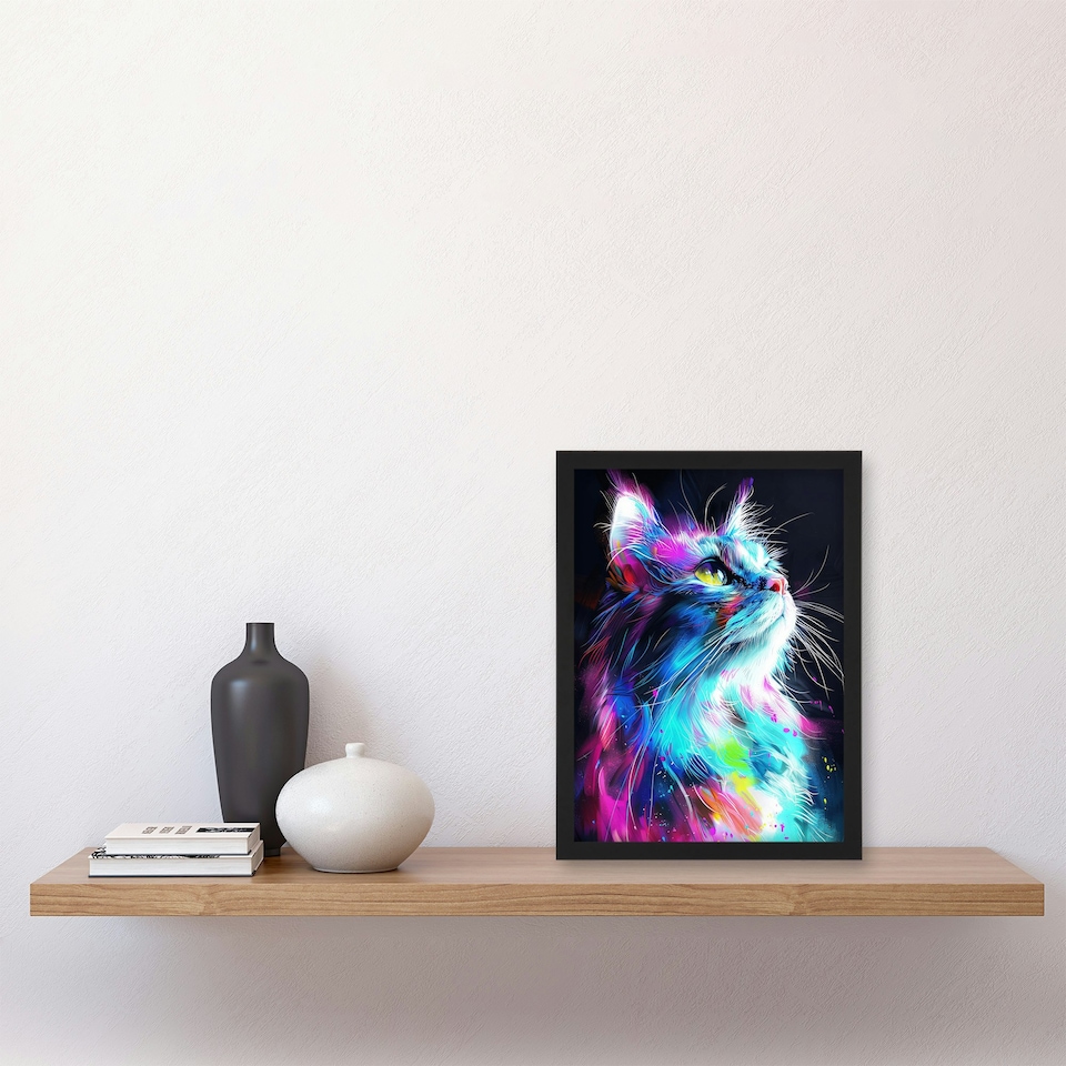 image 1 of Birman Cat Lover Neon Glowing Pink Portrait Black Framed Wall Art Print A4