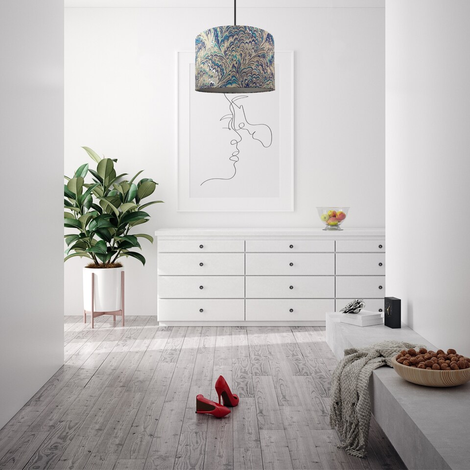 image 1 of Contemporary and Vivid Peacock Print 35cm Table/Pendant Lampshade in Soft Cotton | Multi | 14"