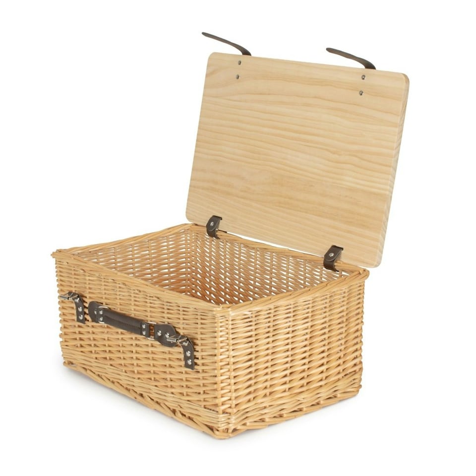 image 1 of Buff Willow Empty Picnic Basket with Pinewood Lid | Brown | L