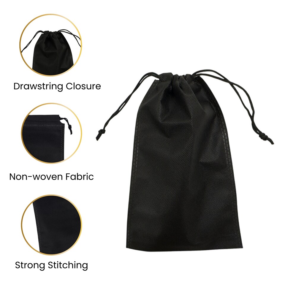 image 1 of Pack of 25 Black Coloured 20x15cm Non-Woven Drawstring Bags | Black