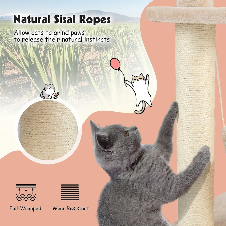 image 1 of COSTWAY 121 cm Tall Cat Tree Cat Climbing Tower Sisal