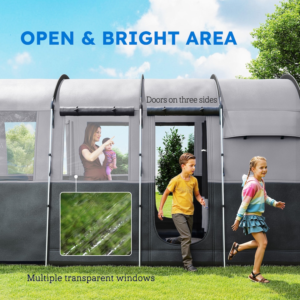 image 1 of Outsunny 8-Person Camping Tent Tunnel Design with 4 Large Windows Dark Grey