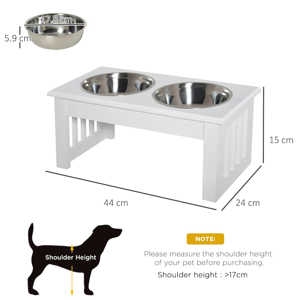 image 1 of PawHut Raised Dog Bowls Pet Feeder Raised Elevated Stainless Steel Food White