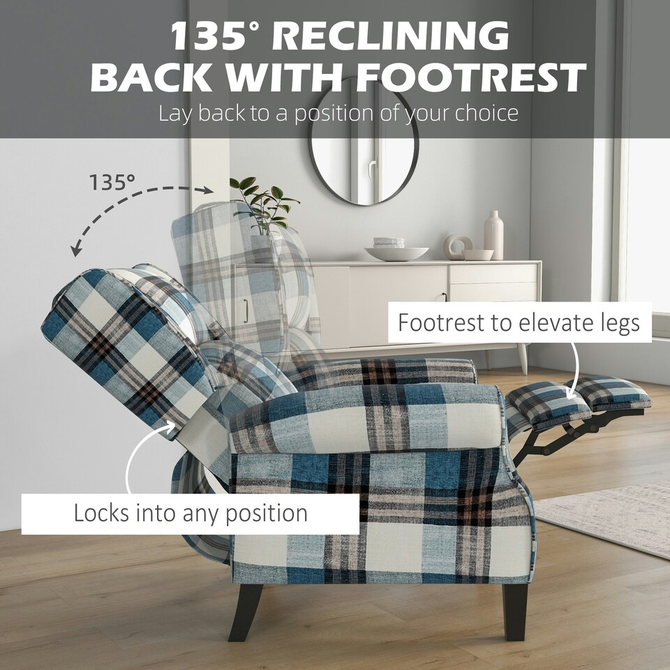image 1 of HOMCOM Recliner Chair for Living Room Wingback Chair with Padded Armrest Blue