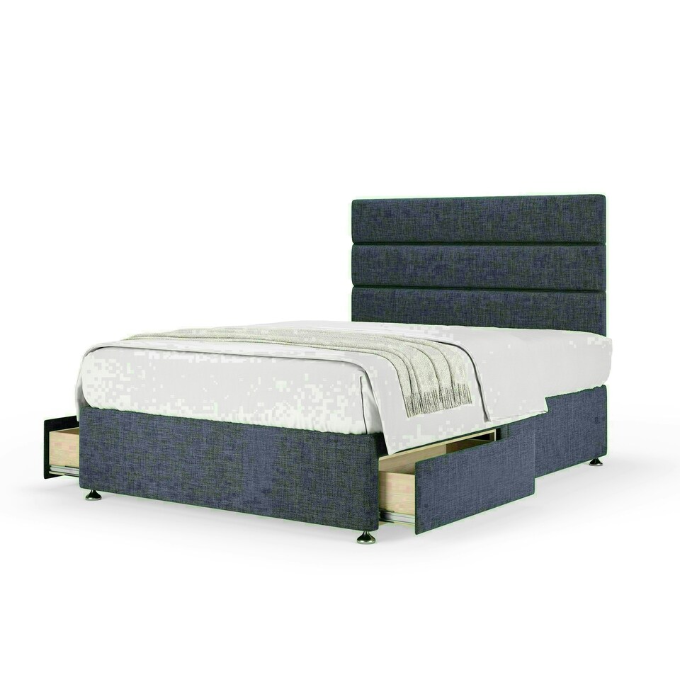 Midnight Linen 2 Drawer Divan Base and Milan Headboard Super King