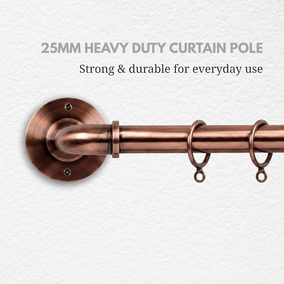 image 1 of Lister Cartwright 25mm Antique Copper Industrial Pipe Extendable Curtain Pole Heavy Duty Metal Curtain Rod with Rings(120-320 cm)