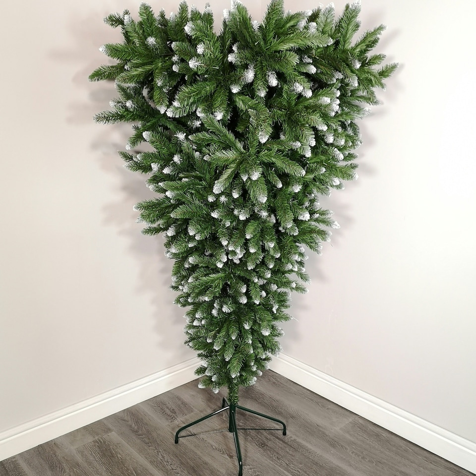 image 1 of 6ft (180cm) Snowtime PVC Upside Down Frosted Green Snow Tipped Christmas Tree