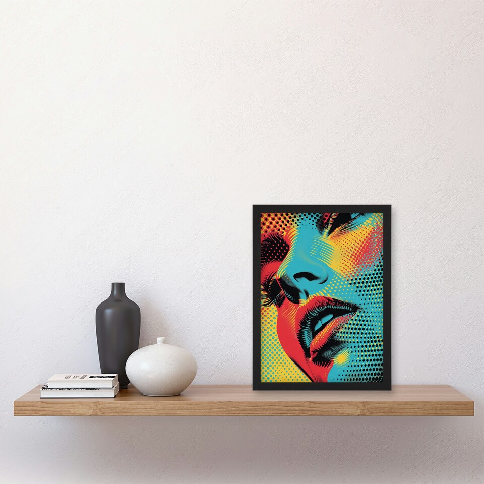 image 1 of Woman Face Close Up Polka Dot Pop Art Home Decor Black Framed Wall Art Print A4