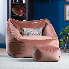 Natalia Velvet Adults Bean Bag Armchair and Pouffe, Ready Filled Large Beanbag and Footstool Dusk Pink | Pink | Dusk Pink | XL | 2