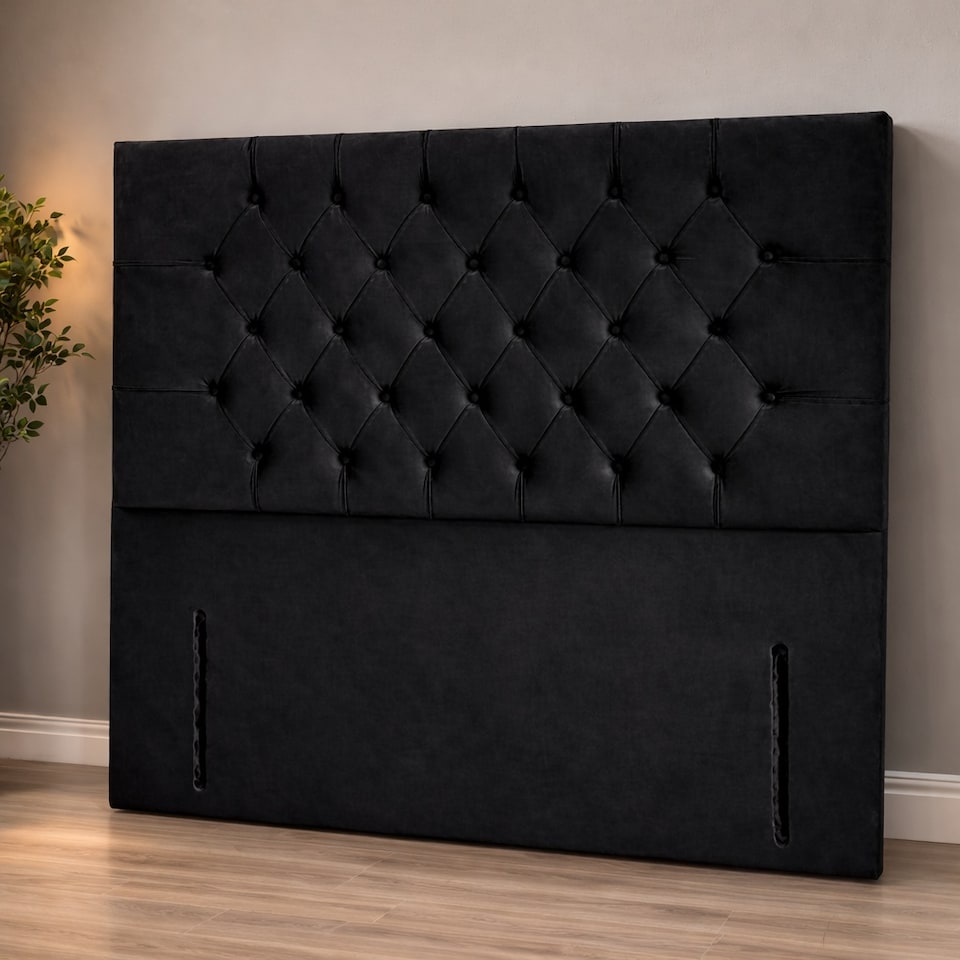 image 1 of Floorstanding Headboard Black Plush Chesterfield 5FT Kingsize 54inch High