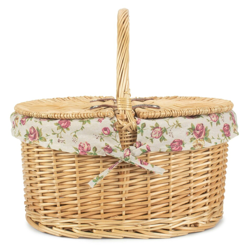 image 1 of Cotton Lined Buff Oval Picnic Basket Multi | Rose Garden | One Size