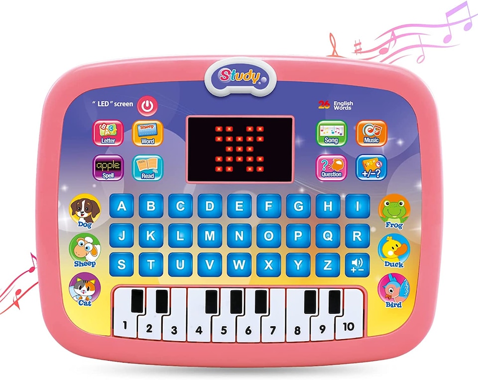 image 1 of Toddler Learning Tablet - Multi-Function Educational Musical Touch Pad with LED Screen, Piano, Animal Sounds, Numbers, Letters, and Quiz Modes for Kids (Pink)
