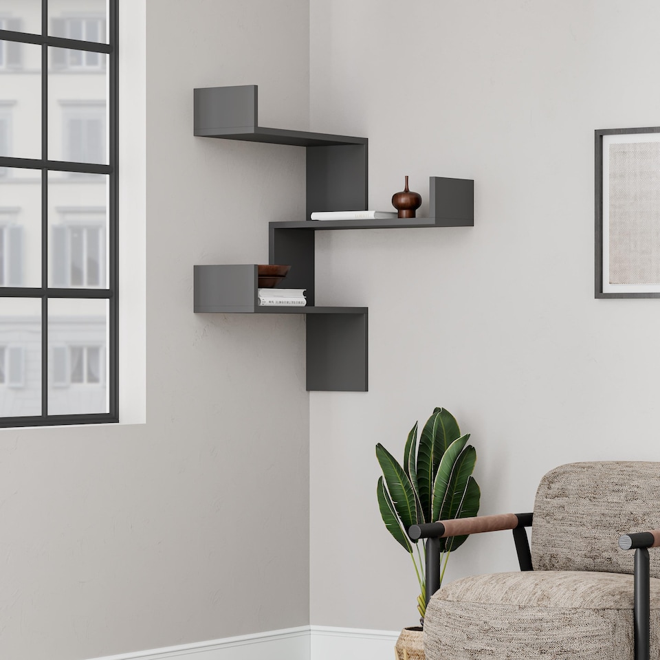 image 1 of Decortie Luksa Corner Wall Shelf 60x60x89cm Anthracite Grey