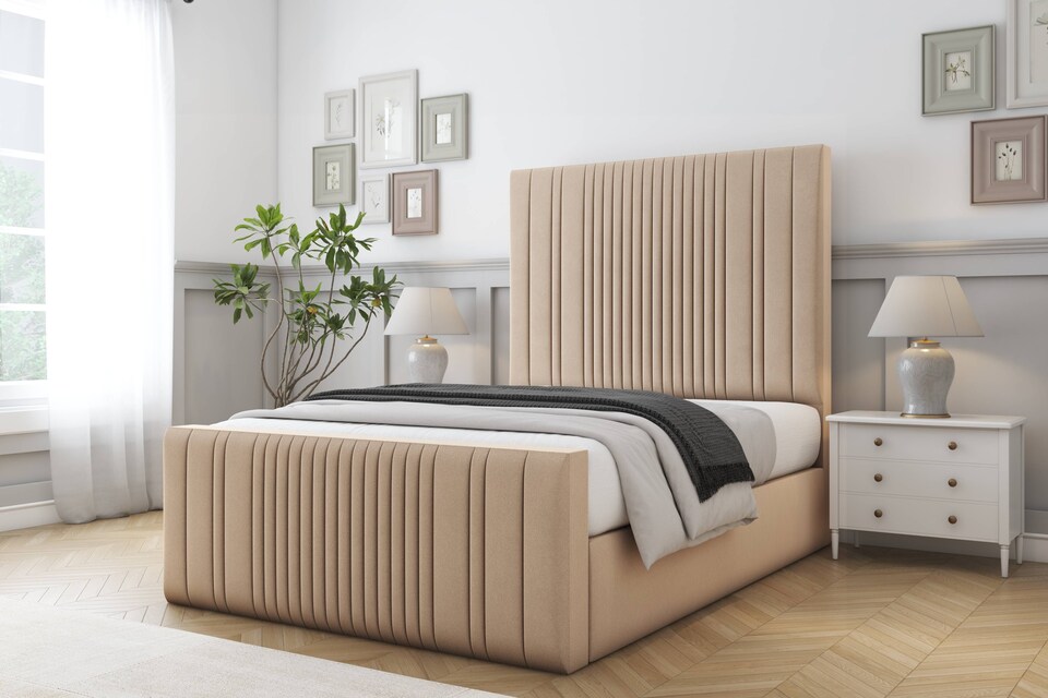 image 1 of Sloomy Kingsley Pebble Plush Bed Frame With 50" Upholstered Headboard 5' King