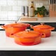 image 2 of Cooks Professional Set of 3 Cast Iron Casserole Dishes 20, 26 & 28cm | Orange | Orange