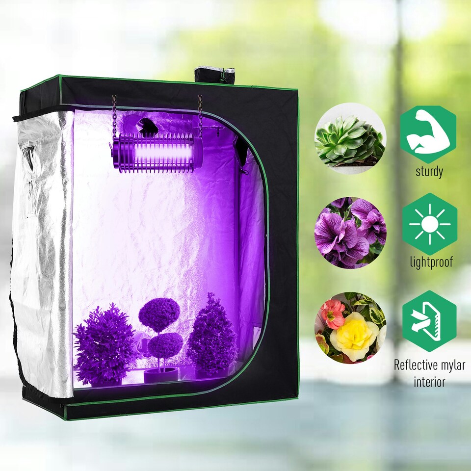 image 1 of Outsunny Mylar Hydroponic Grow Tent w/ Floor Tray for Indoor Plant 80x80x160cm