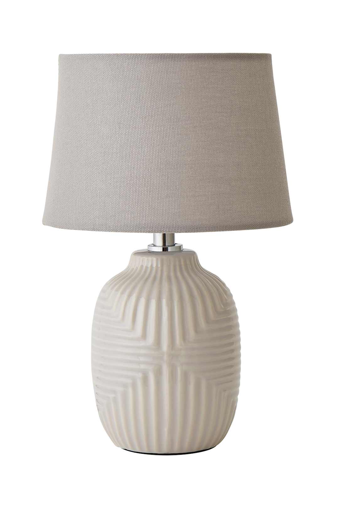 ValueLights Harrison Taper Shade Grey Geometic Ribbed Gloss Table Lamp & Bulb | Size: Small