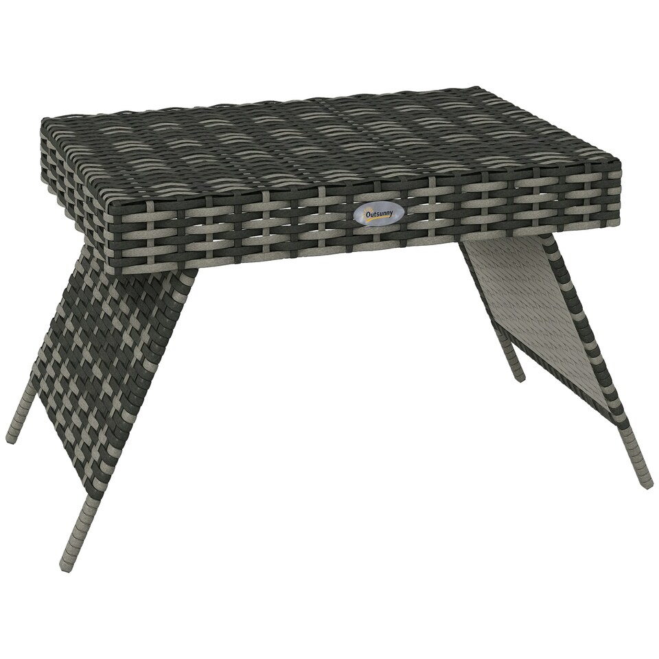 image 1 of Outsunny Foldable Outdoor Coffee Table, Steel Frame Rattan Side Table, Grey