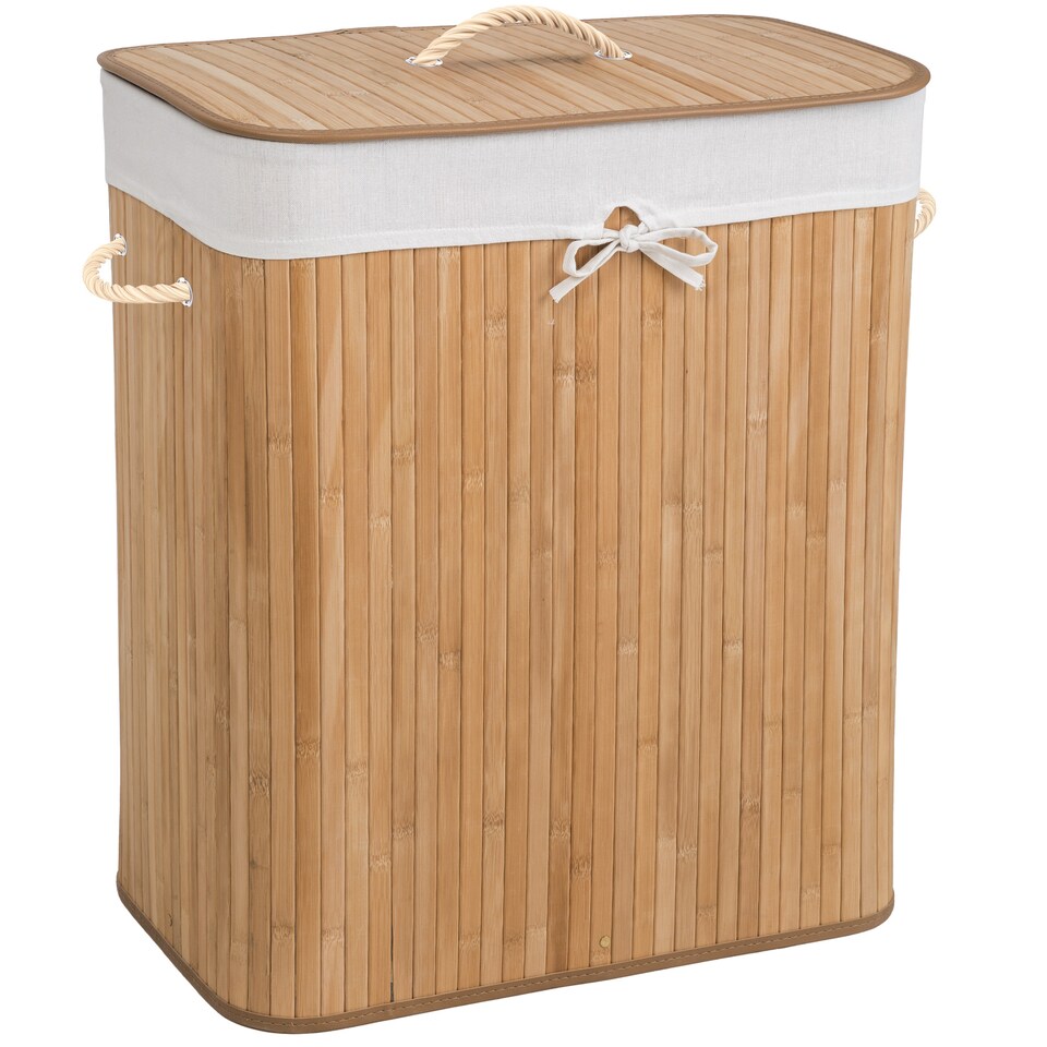 image 1 of Laundry Basket - washing hamper with lid, removable laundry bag, 2 handles | Brown | beige | 100 L | 1