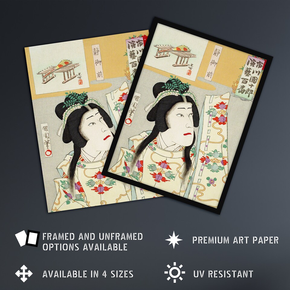 image 1 of Shizuka Gozen Theatre Portrait Wall Art Print Toyohara Kunichika 12x16"