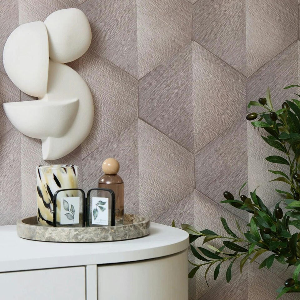 image 1 of Hex Wallpaper in Warm Grey Grey