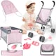 image 2 of 5-in-1 Baby Doll Accessories Play Set – Pink Stroller, Cot, Play Mat, Bouncer & Travel Bags Fits 12"–14" Dolls (Doll Not Included)