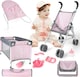 image 2 of 5-in-1 Baby Doll Accessories Play Set – Pink Stroller, Cot, Play Mat, Bouncer & Travel Bags Fits 12"–14" Dolls (Doll Not Included)