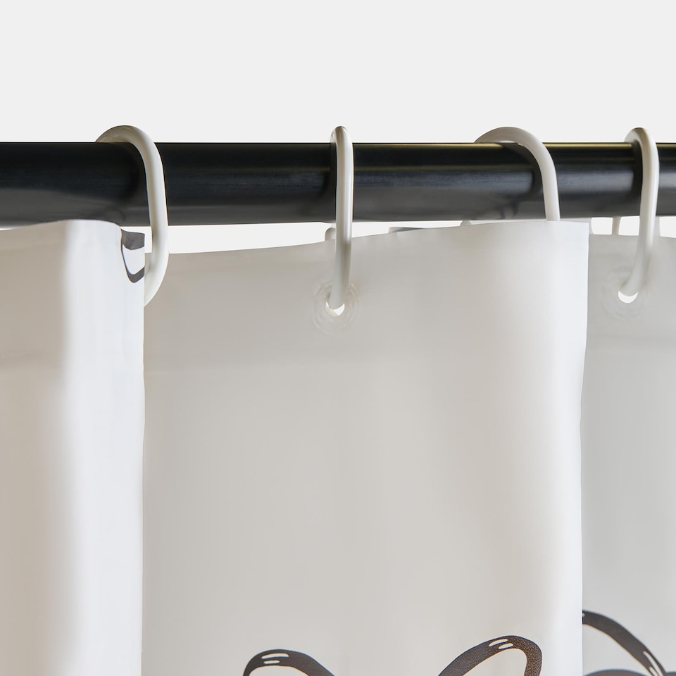 image 1 of OHS Bows Mould Proof Shower Curtain with 12 Hooks | White | Monochrome