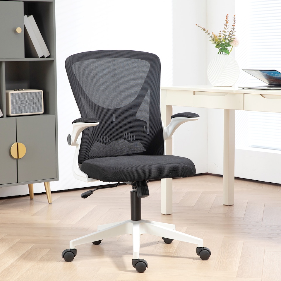 image 1 of Vinsetto Ergonomic Mesh Office Chair with Flip-up Armrests, Height Adjustable Computer Chair with Swivel Wheels, Black and White