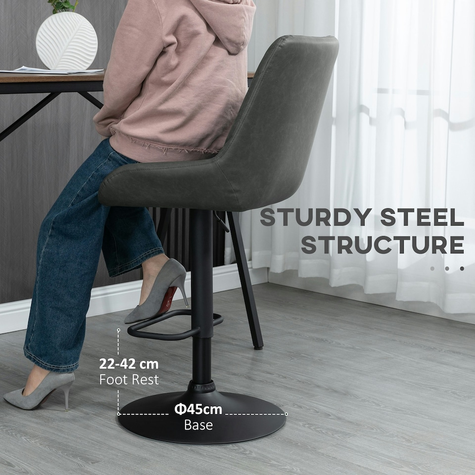 image 1 of HOMCOM Adjustable 360 Degree Swivel Bar Stools, Set of 2 Bar Chairs, Grey