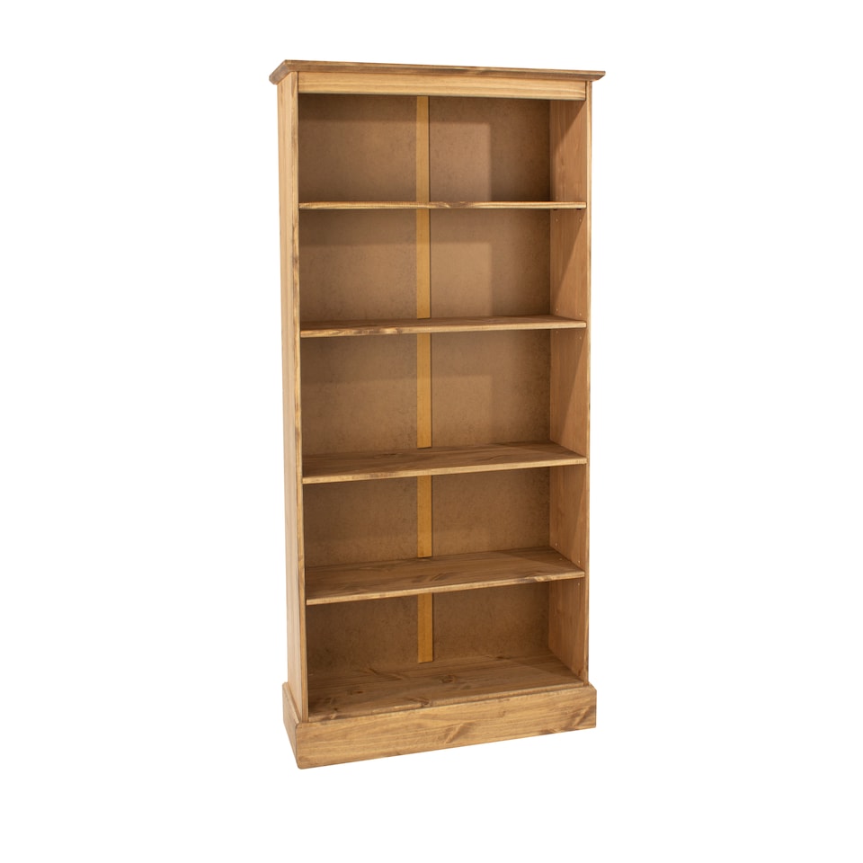 image 1 of Cotswold Tall 5-Shelf Bookcase - Antique Wax Finish with Pine Construction and Chunky Top | Brown | Antique Wax | One Size | 1