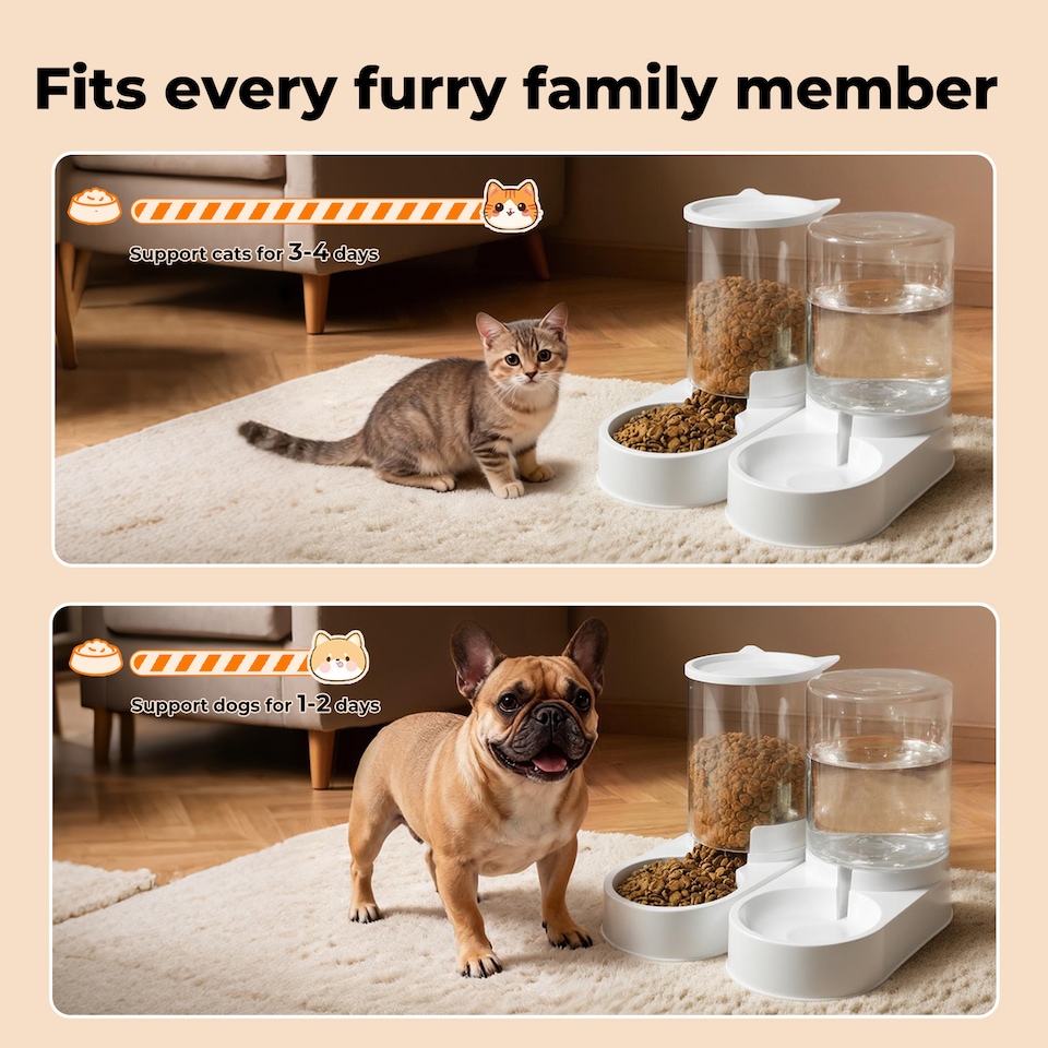 image 1 of Skylos 2 Packs Automatic Food Feeder Waterer Set 3.2L Plastic Dispenser Dog Cat