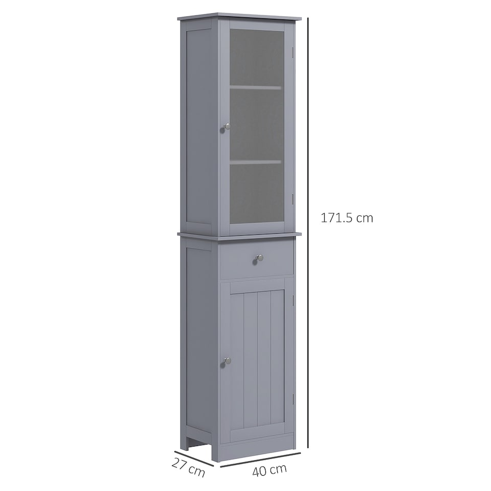 image 1 of kleankin Bathroom Storage Cabinet with 3-tier Shelf Drawer Door, Floor Cabinet Free Standing Tall Slim Side Organizer Shelves, Grey
