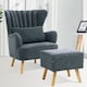 image 2 of Living and Home Faux Wool Upholstered Armchair and Footstool - Grey