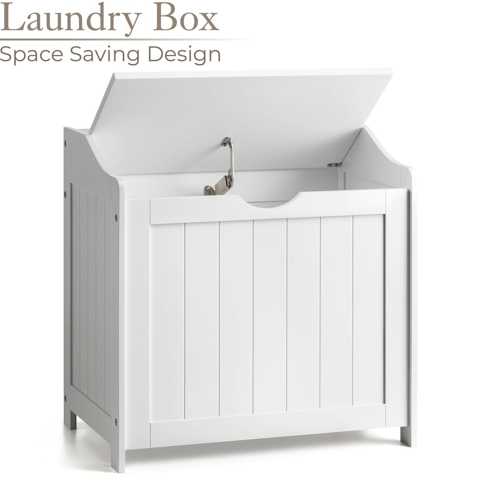 image 1 of Christow White Laundry Box Wooden Bathroom Storage Basket Linen Clothes Chest