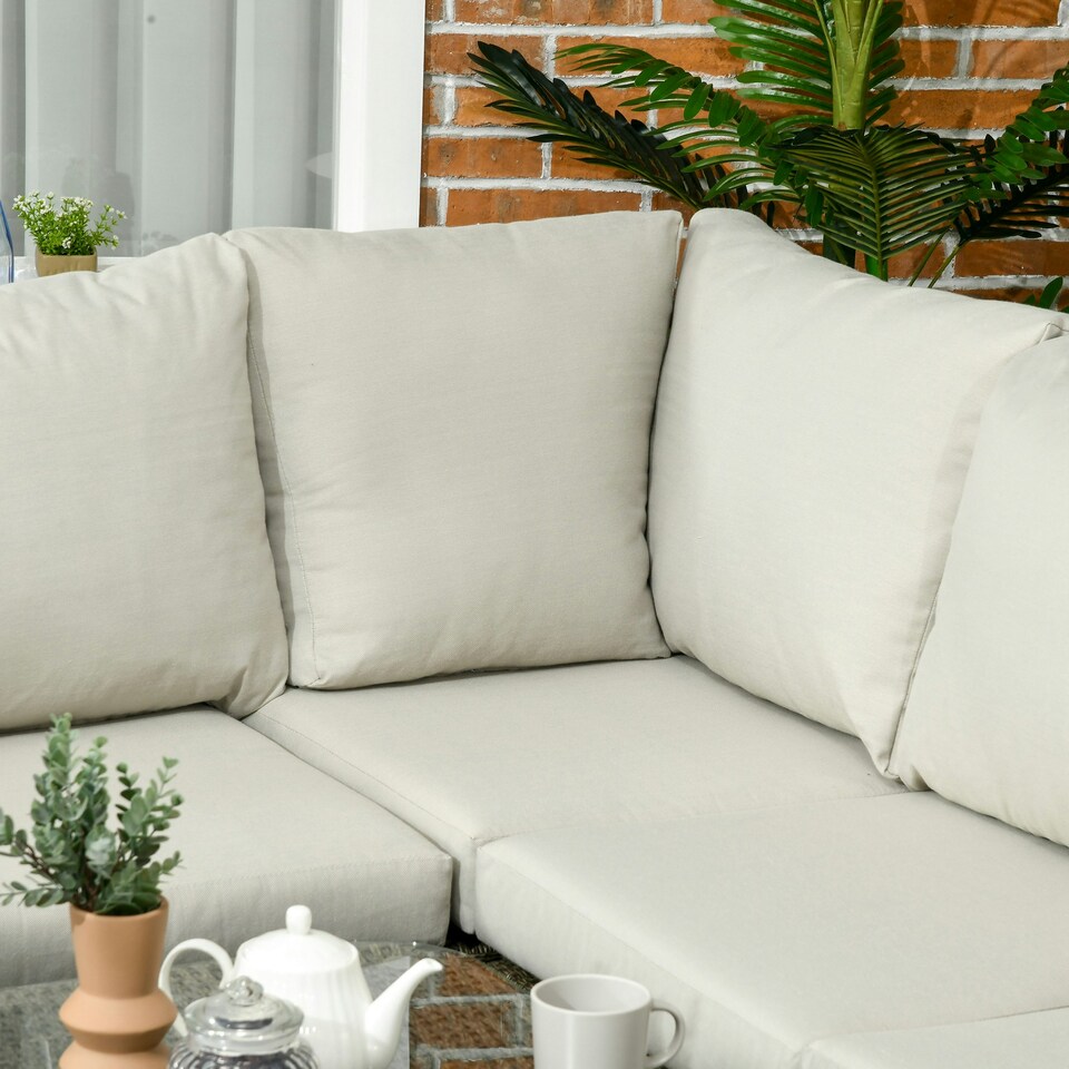 image 1 of Outsunny Rattan Corner Sofa, Rattan Garden Furniture w/Glass Top Two-tier Table