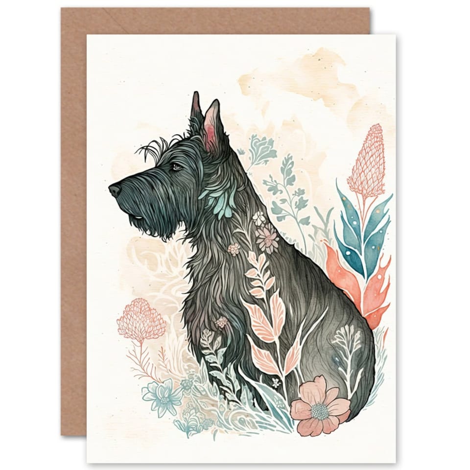 image 1 of Scottish Terrier Flower Field Modern Dog Art Card