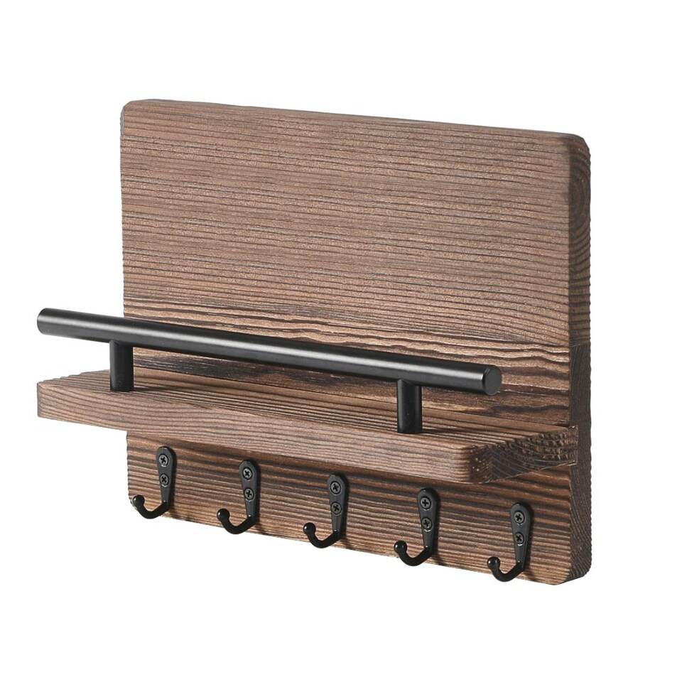 image 1 of Living and Home Rustic Paulownia Wall Key Holder - Brown