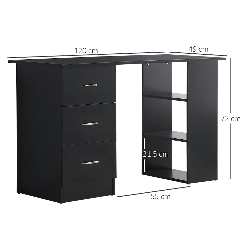 image 1 of HOMCOM 120cm Computer Desk Workstation with 3 Shelf & Drawers Black