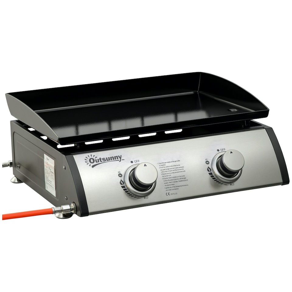 image 1 of Outsunny Portable Gas Plancha BBQ Grill with 2 Stainless Steel Burner, 6kW