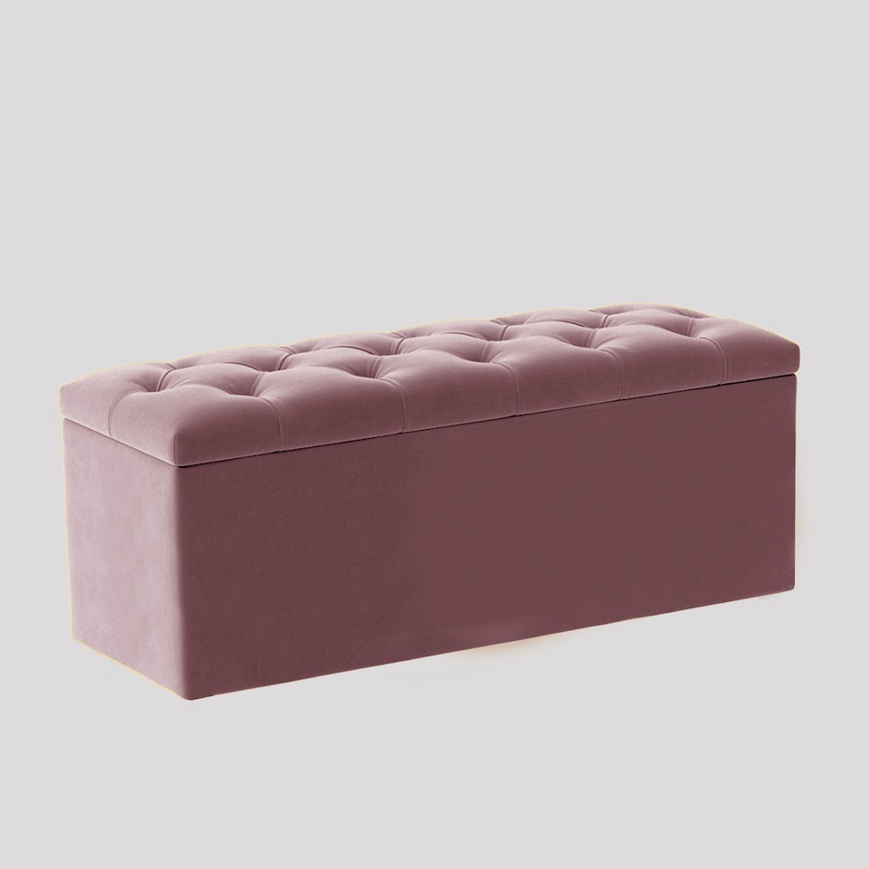 image 1 of 180cm Luna Chesterfield Ottoman Storage Box - Pink Plush Velvet Upholstered Blanket Box