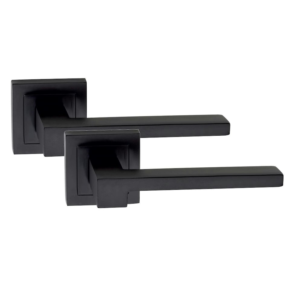 image 1 of Golden Grace 4 Pairs Rose Zeta Design Door Handles Lever Latch on Square Backplate in Matt Black Finish Black