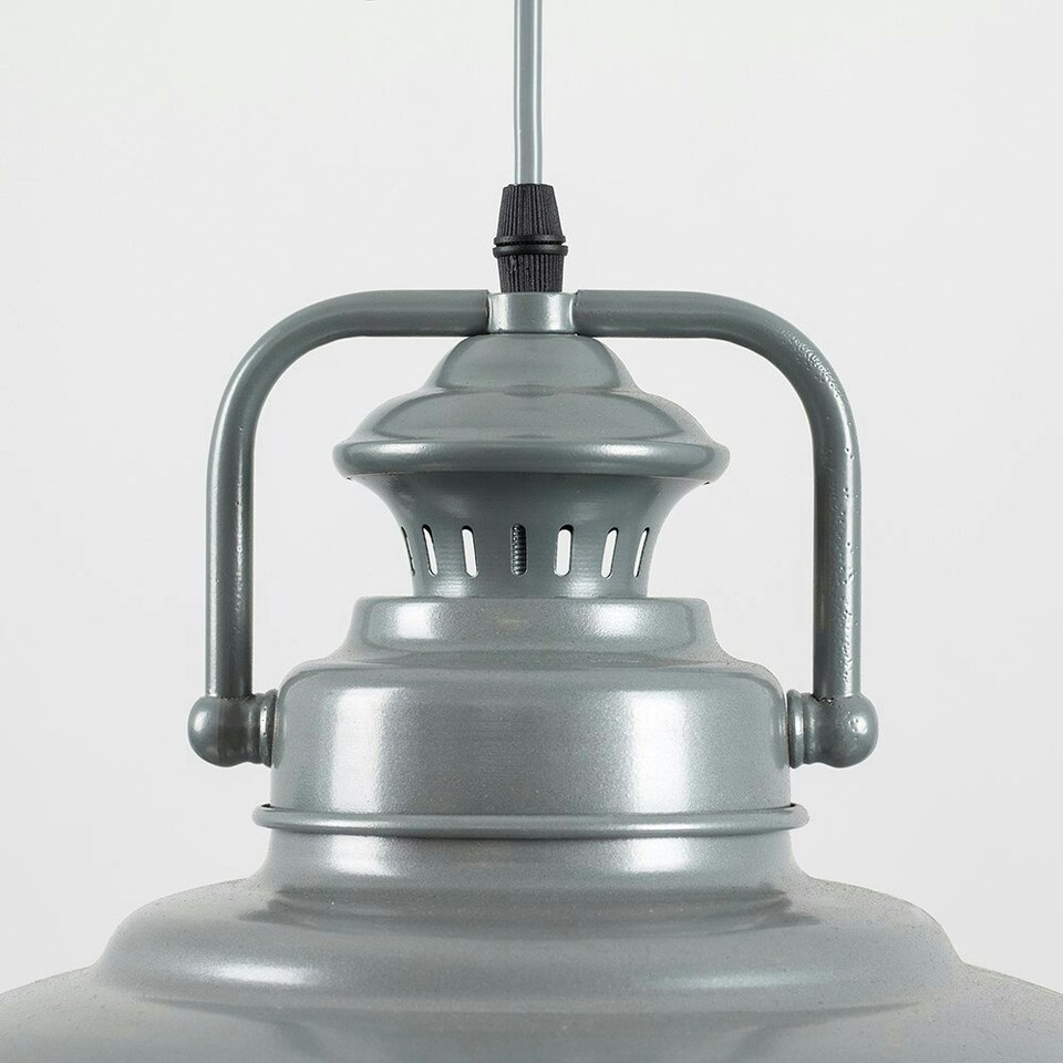 image 1 of ValueLights Industrial Style Satin Grey Metal Ceiling Pendant Light Fitting