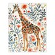 image 3 of Giraffe with Wildflowers Watercolour Folk Art Black Framed Wall Art Print A4