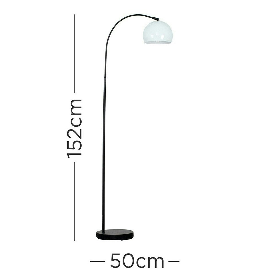 image 1 of ValueLights Designer Style Black Stem Floor Lamp With Pale Blue Arco Style Metal Dome Light Shade With LED GLS Bulb in Warm White