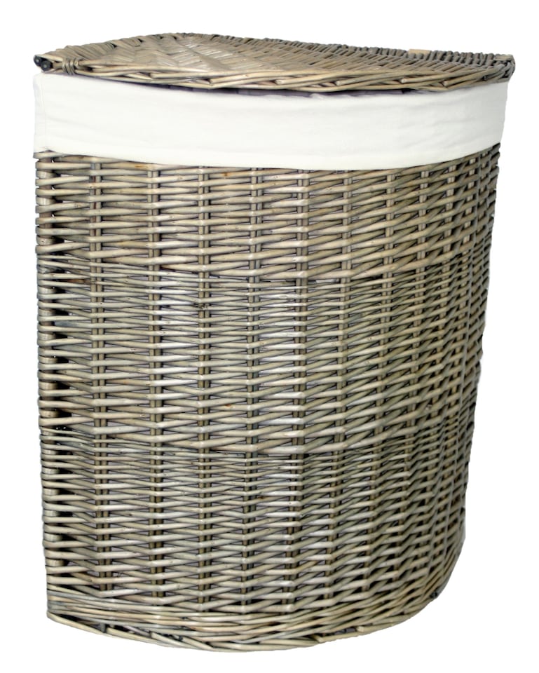 image 1 of Antique Wash Corner Laundry Basket Set of 2 | White | White