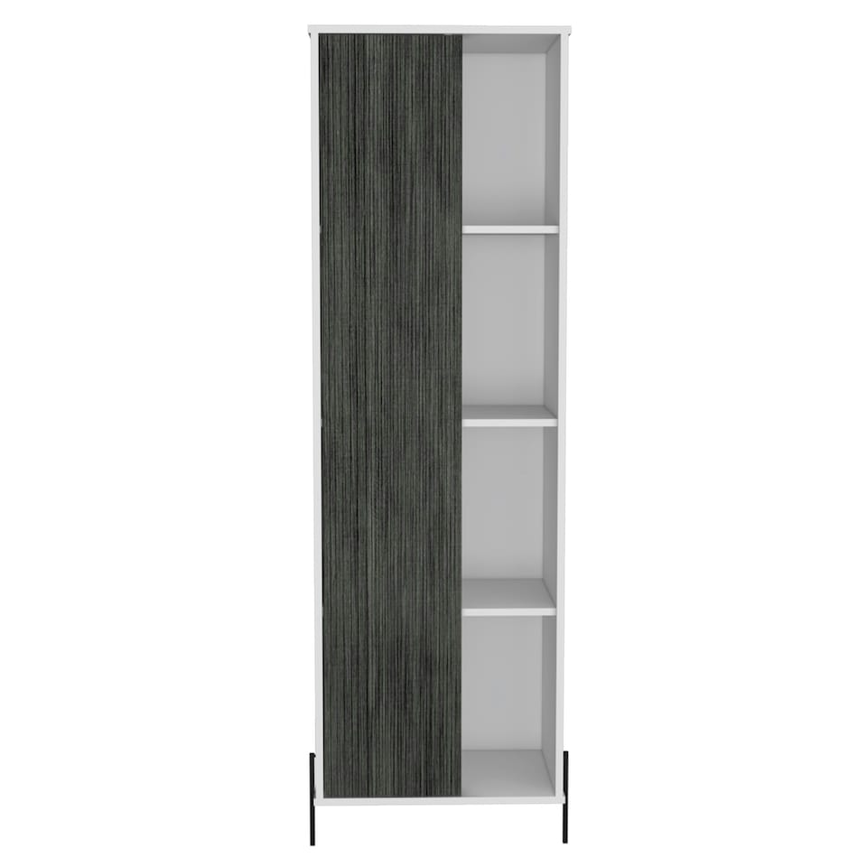 image 1 of Core Products Dallas Tall Storage Display Cabinet - White & Carbon Grey Oak Effect, H171.5cm x W54.8cm x D35.0cm White